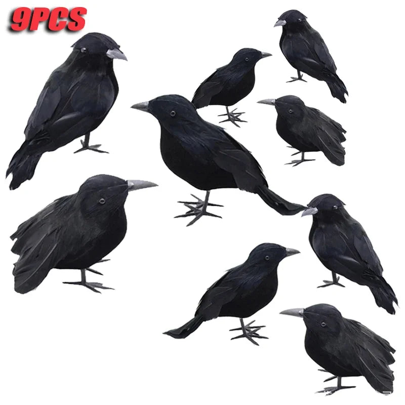 1-6PCS Black Feather Crow Spooky Mock Bird Prop for Haunted House Party Horror Scene Animal Decor Use Halloween