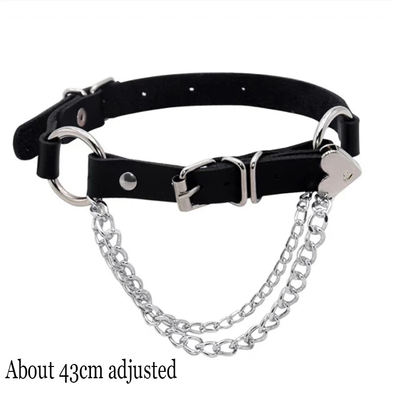 Woman Black Punk Choker Collar Necklace Sexy PU Leather Heart Lock Key Spike Chocker Gothic Cosplay Accessories Party Jewelry