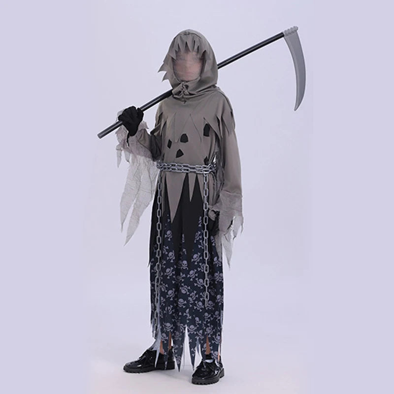 Ghost Dementors Cosplay Costume For Girls Kids Gothic Horror Zombie Tattered Hooded Capes Day Of The Dead Party Cloak