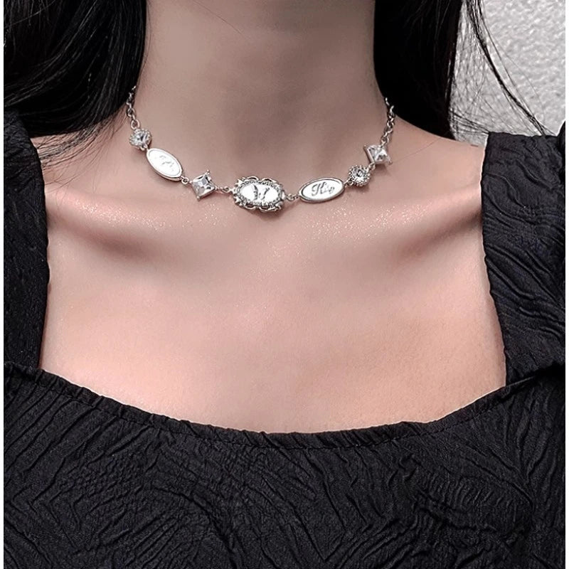 New Trendy Gothic Vintage Harajuku Butterfly Crystal Choker Pendant Chain Necklaces For Women Charm Y2K Accessories Jewelry Gift