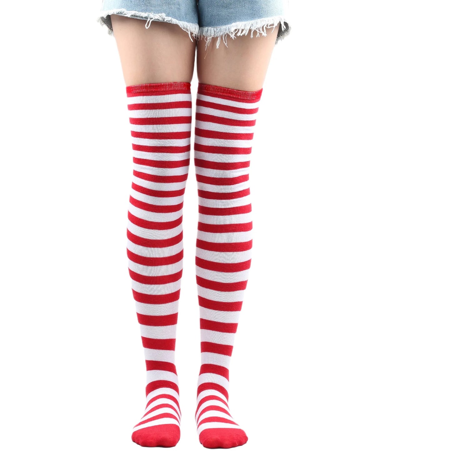 Women Socks Thigh High Overknee Striped Stockings Thin Socks Daily Wearing