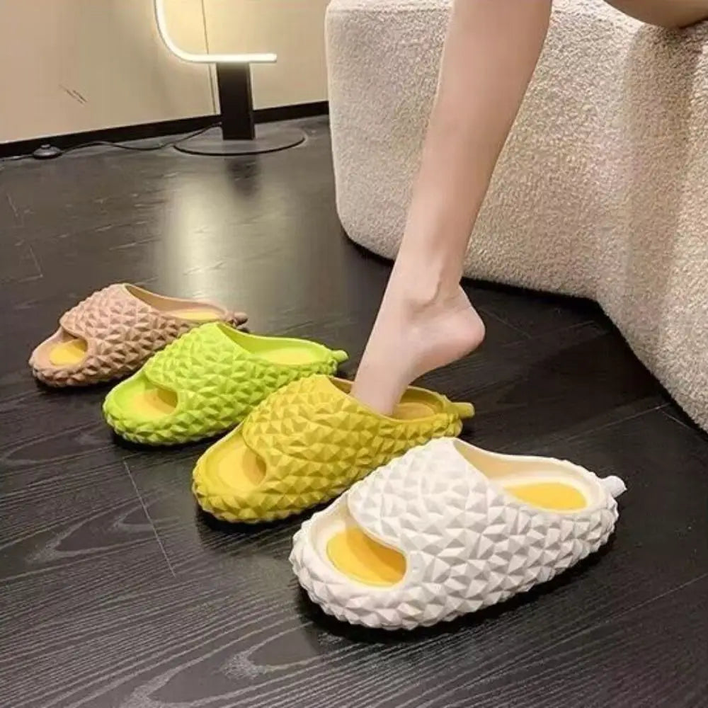 Fashion Funny Creative Durian Slippers Thick Sole Soft Slippers Women Men Beach Wear Shoes Anti Slip Flat Slides Sandals Summer
