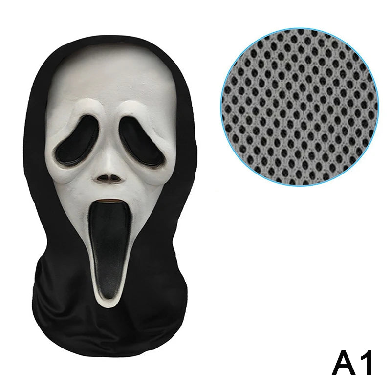 Eerie Ghost White Mask, Halloween Skull Face Costume Accessories, Party Props for Horror Cosplay Masquerade for Adults