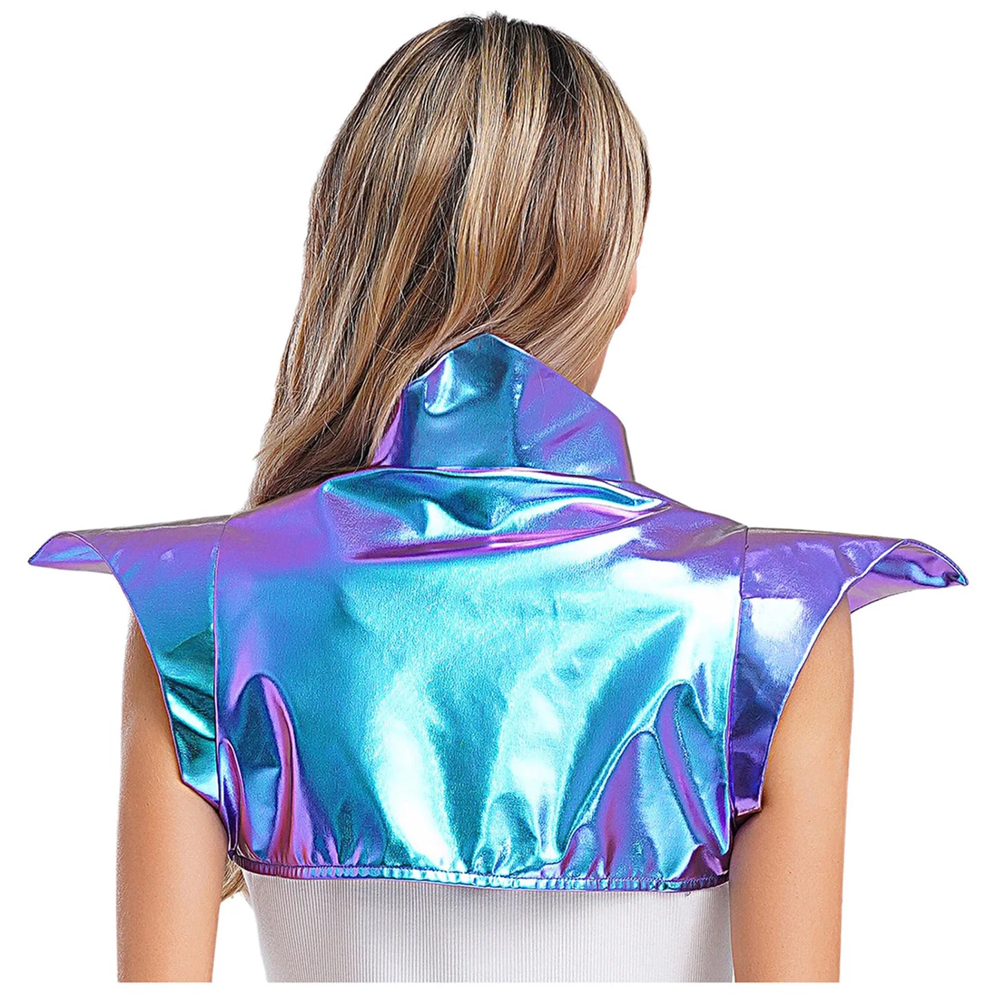 Women Shiny Metallic Gothic Armor Shrug Steampunk Gothic Shoulder Epaulet Alien Robot Astronaut Shrug Crop Top Halloween Costum