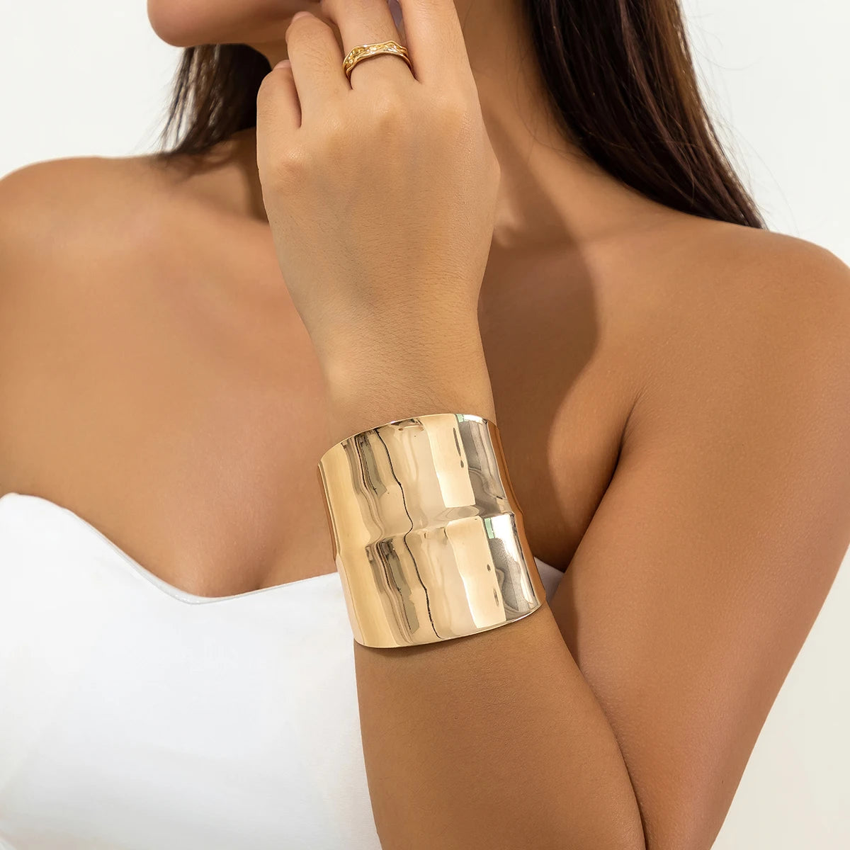Salircon Gothic Asymmetric Wide Cuff Open Bracelet Punk Aesthetics Adjustable Bracelet Women's Fashion Statement Party Jewelry