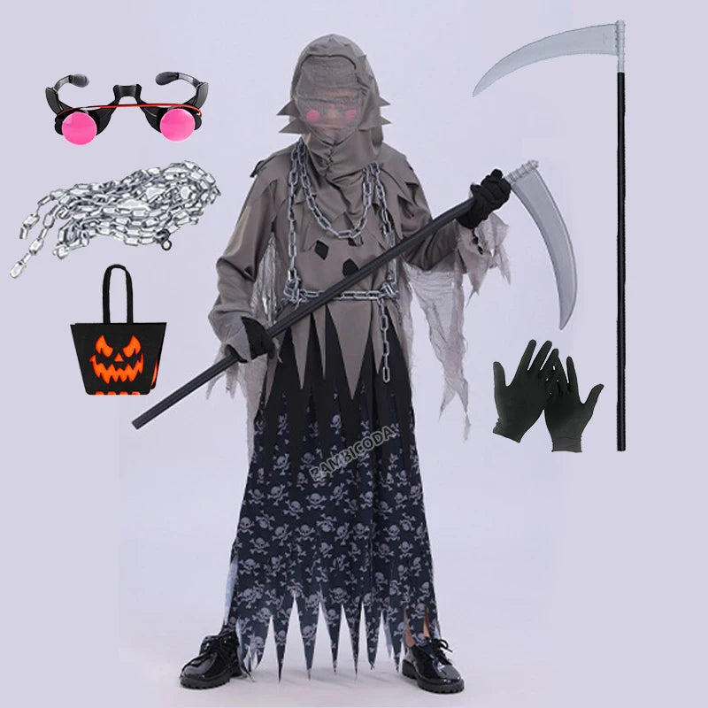 Ghost Dementors Cosplay Costume For Girls Kids Gothic Horror Zombie Tattered Hooded Capes Day Of The Dead Party Cloak