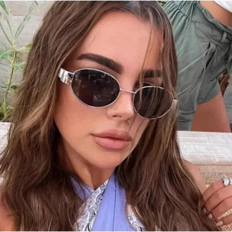 Steampunk Sunglasses Retro Women's Oval Sunglasses Fashion Women's Classic Retro Small Metal Brand Glasses UV400