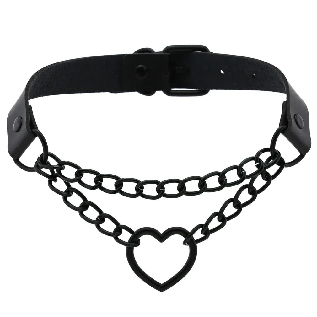 Vintage Black chain jazz dance necklace punk rock choker PU leather goth rivets collar party club Gothic jewelry Harajuku