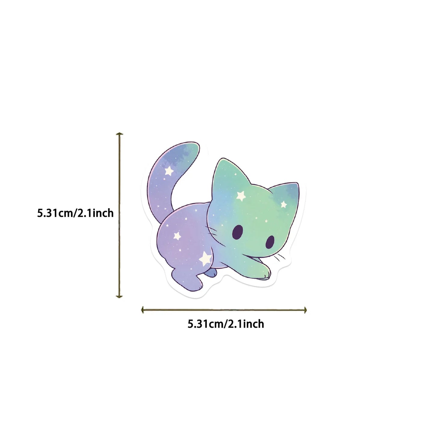 50 Pcs Cartoon Rainbow Starry Sky Cat Stickers, Cute Aesthetic Cat Waterproof Stickers for Water Bottle, Laptop, Phone,
