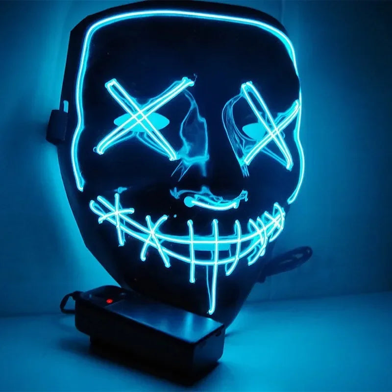 LED Illuminated Black V Shape Mask Haunted House Bar Party Cos Light Up Mask Halloween Party Scary Mask Decor