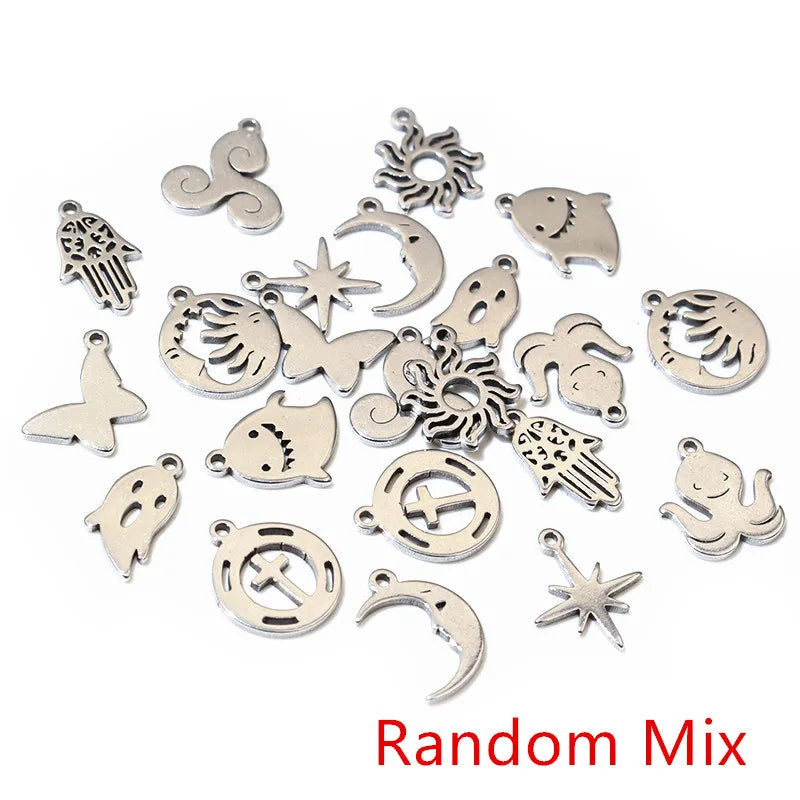 30pcs Stainless Steel Small Charms Ghost Moon Butterfly Star Cute Pendant Charm DIY Jewelry Making Accessories Necklace Bracelet