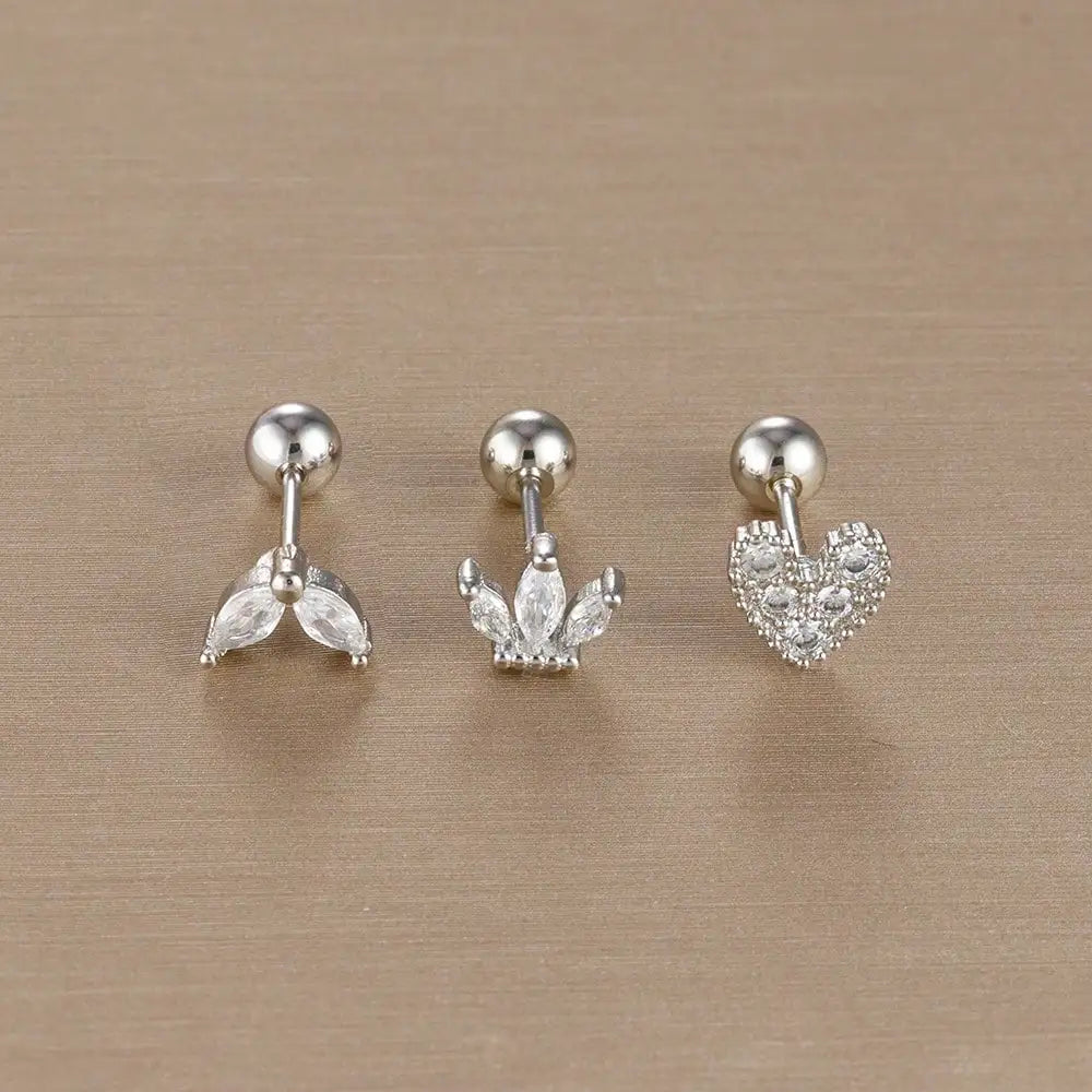 3PCS Stainless Steel Gold Color Crown Stud Earring Set For Women 14K Gold Plated Crystal Zircon Unique Horse Eye Earring Jewelry