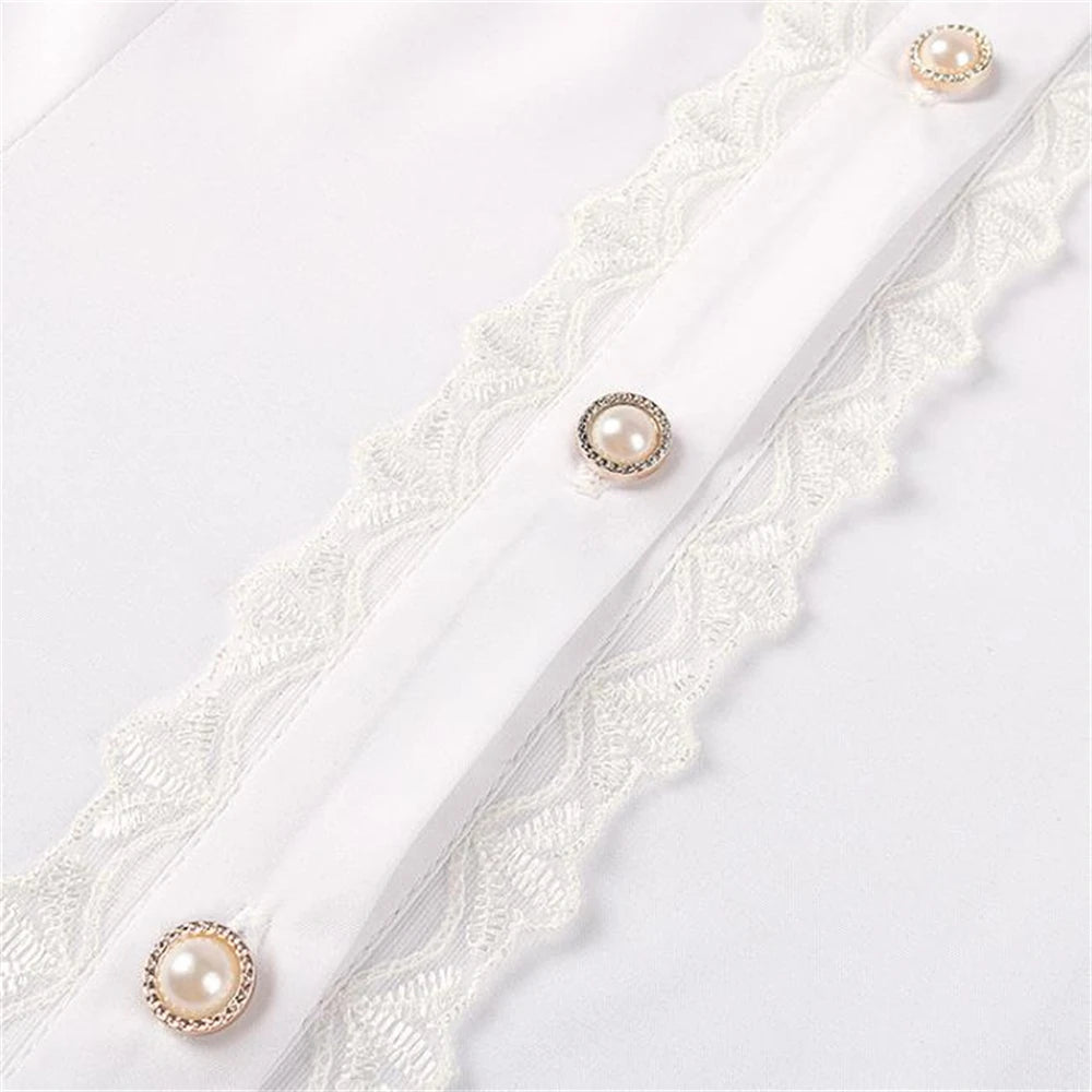 White Bowknot Lace Ruffled Shirt Vintage Vampire Renaissance Victorian Steampunk Gothic Medieval Shirt Halloween Costume