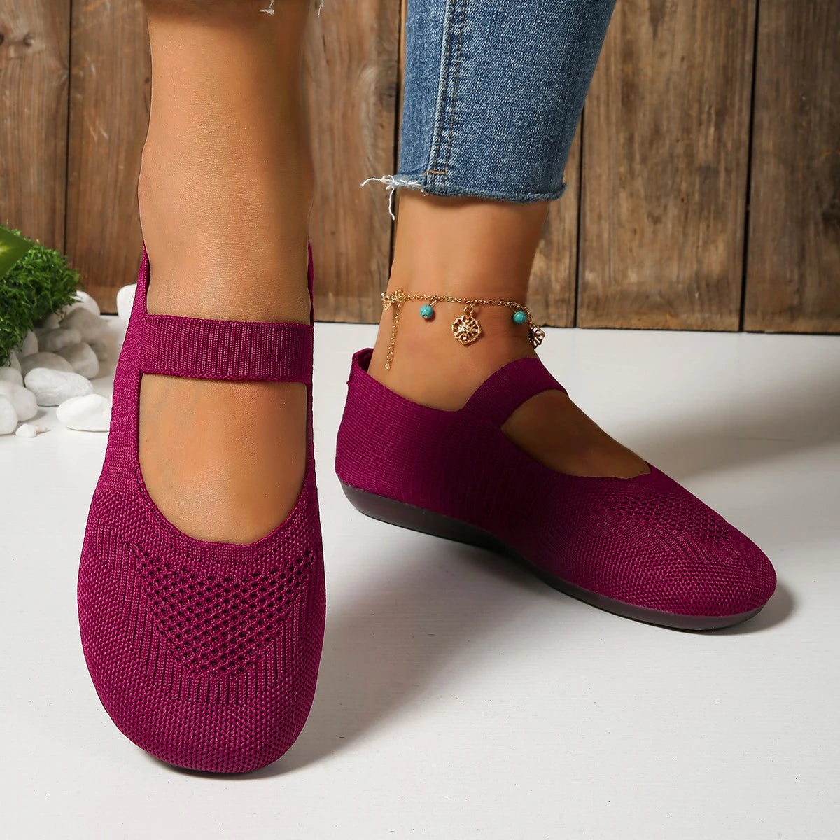 Leisure Sweet Flats for Women Summer Slip on Round Toe Classic Shoes for Women Solid Elastic Band Flock Platform Flats Plus Size