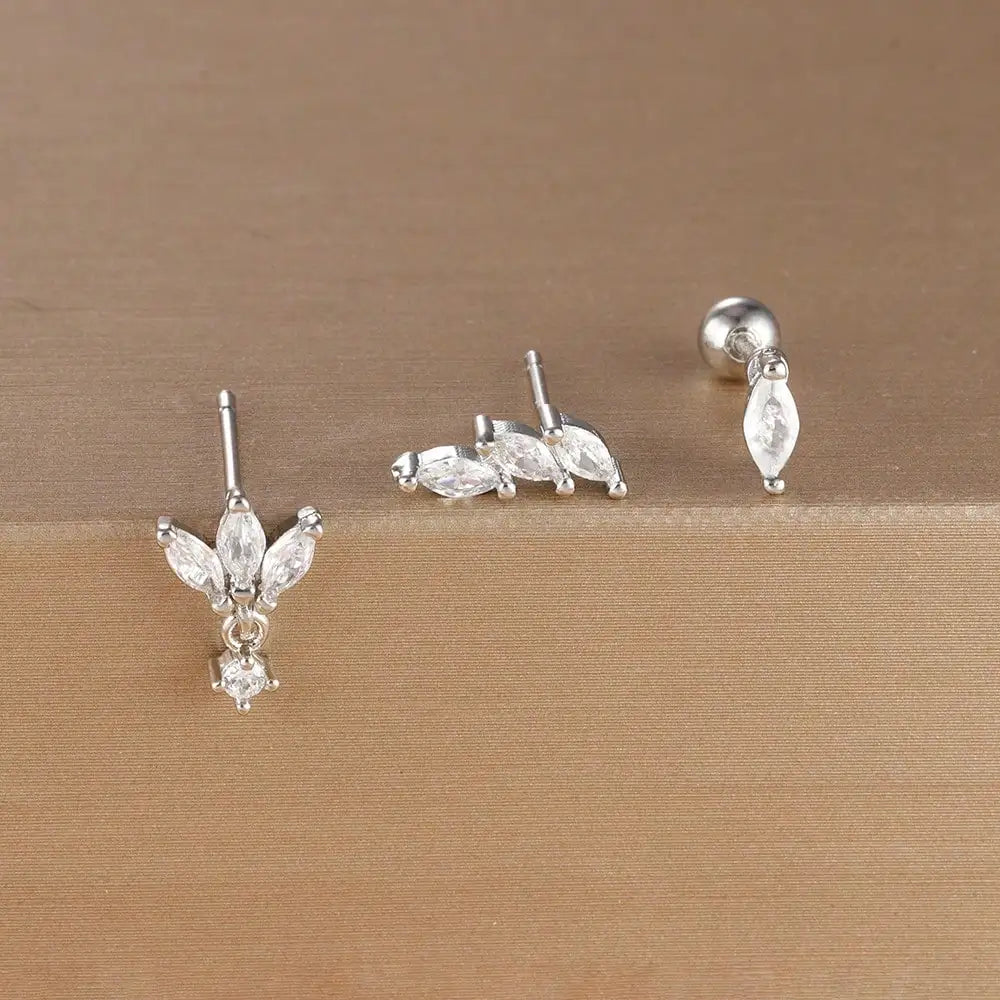 3PCS Stainless Steel Gold Color Crown Stud Earring Set For Women 14K Gold Plated Crystal Zircon Unique Horse Eye Earring Jewelry