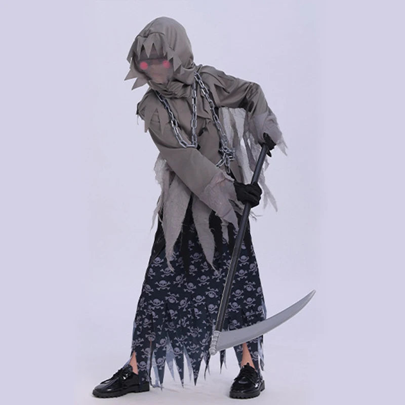 Ghost Dementors Cosplay Costume For Girls Kids Gothic Horror Zombie Tattered Hooded Capes Day Of The Dead Party Cloak
