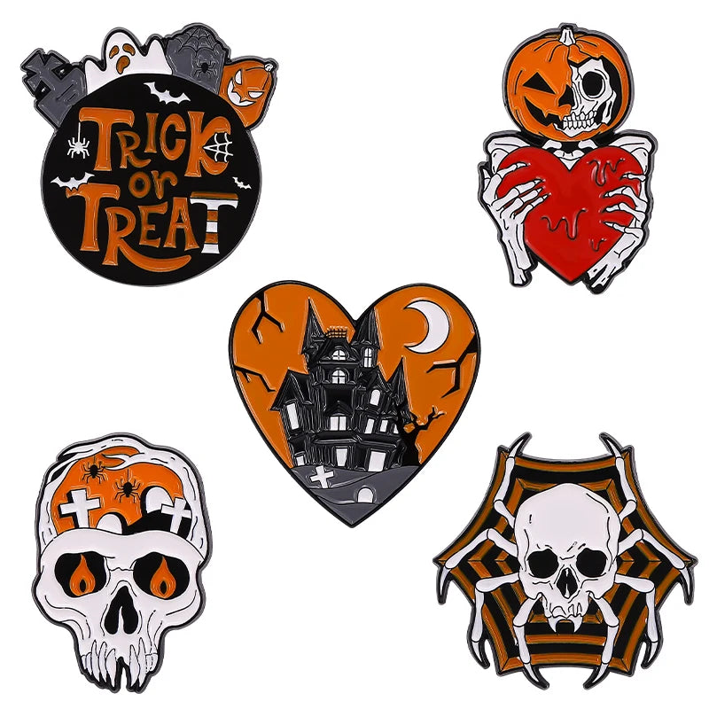 3-6 Pcs/Set Goth Enamel Pin Ghost Black Cat Moth Witch Punk Brooches Horror Snake Badges Lapel Skeleton Jewelry Gifts Halloween