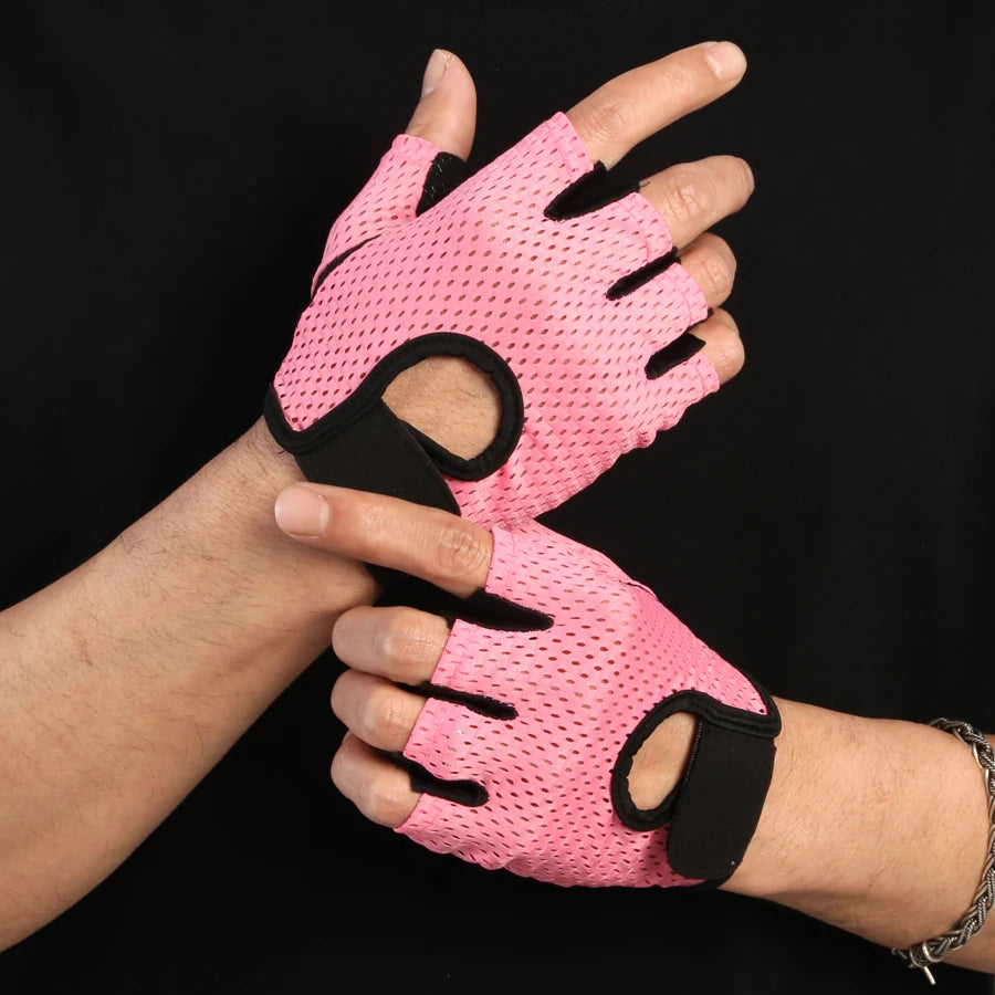 Half Finger Gloves Ice Silk Breathable Gym Fitness Women Men Anti-Slip Pad Cycling Fingerless Gloves Bicycle