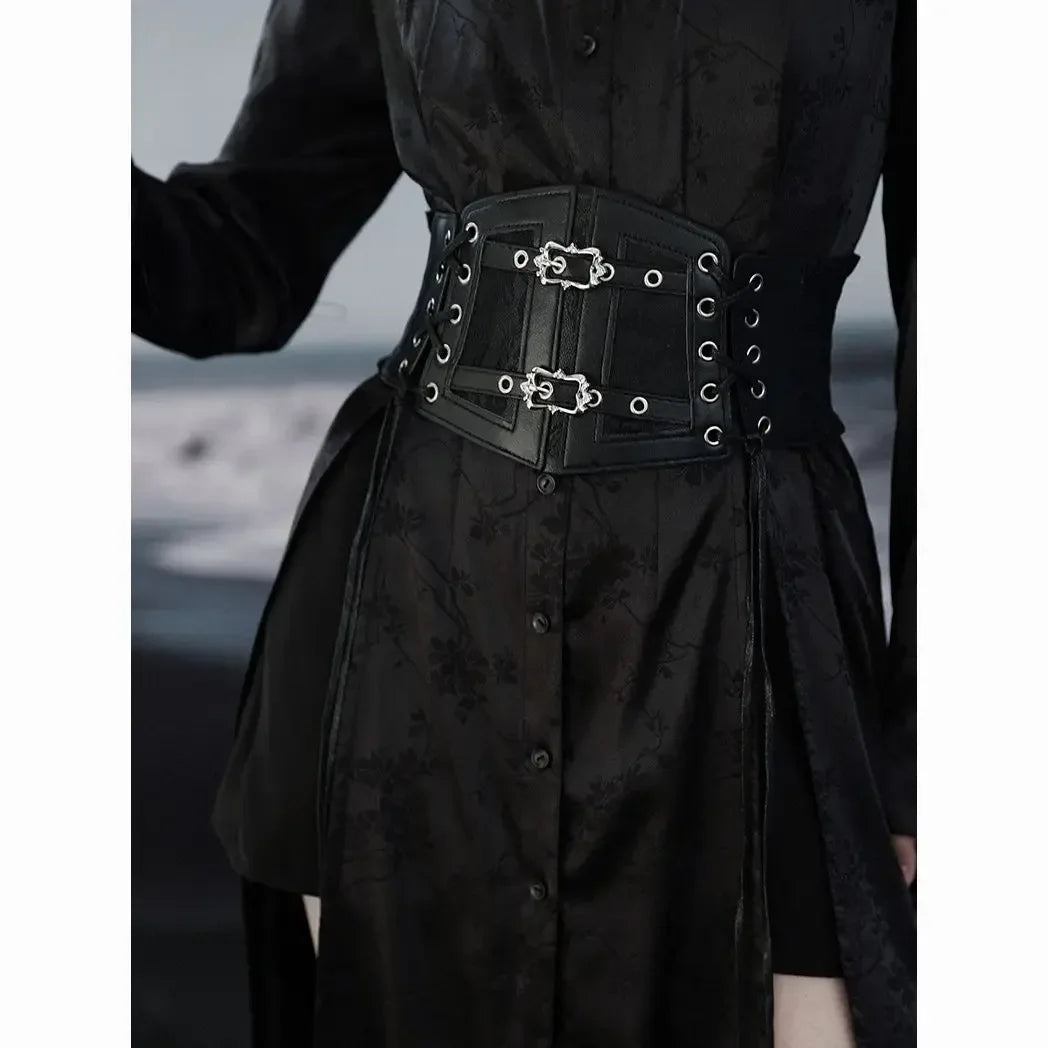 Retro Ladies Corset Belt Gothic Style Elastic Lace Pin Buckle Cummerbund Tie Rope Punk Accessory for Women Shirt Dress Belt