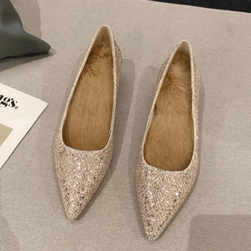 Gold High Heels Women Fashion Design Temperament Pointed Single Shoes Women's New Elegant Mid Heel Shoes Shiny Women's Shoes