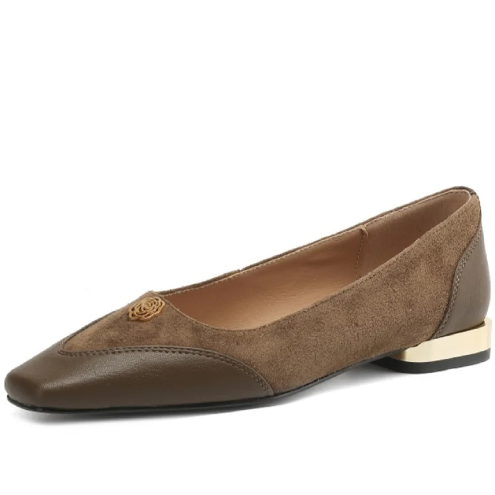 【JOCHEBED HU】Handmade Genuine Leather Low Cut Metal Heel Women's Shoes Comfortable Casual Footwear 34-40