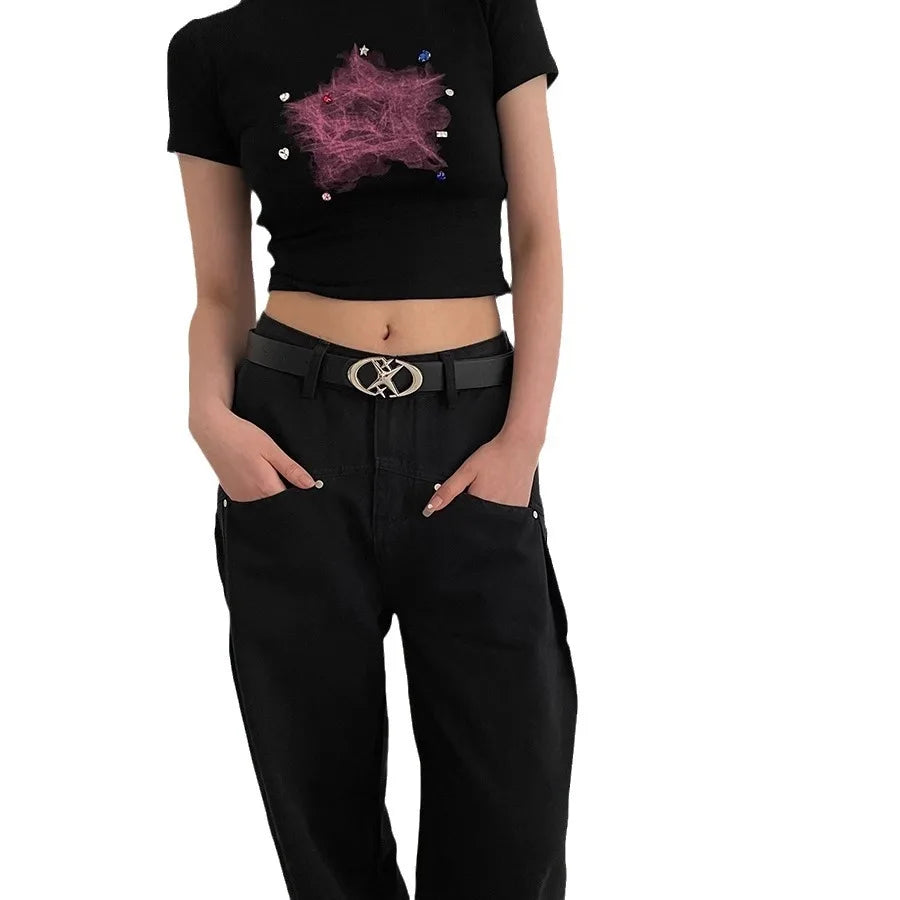 Women Belt Punk Star Buckle Belt Design Cross Metal Vintage Gothic Men Women Y2K Belt Pu Leather Waistband Pants Jeans Lady Belt