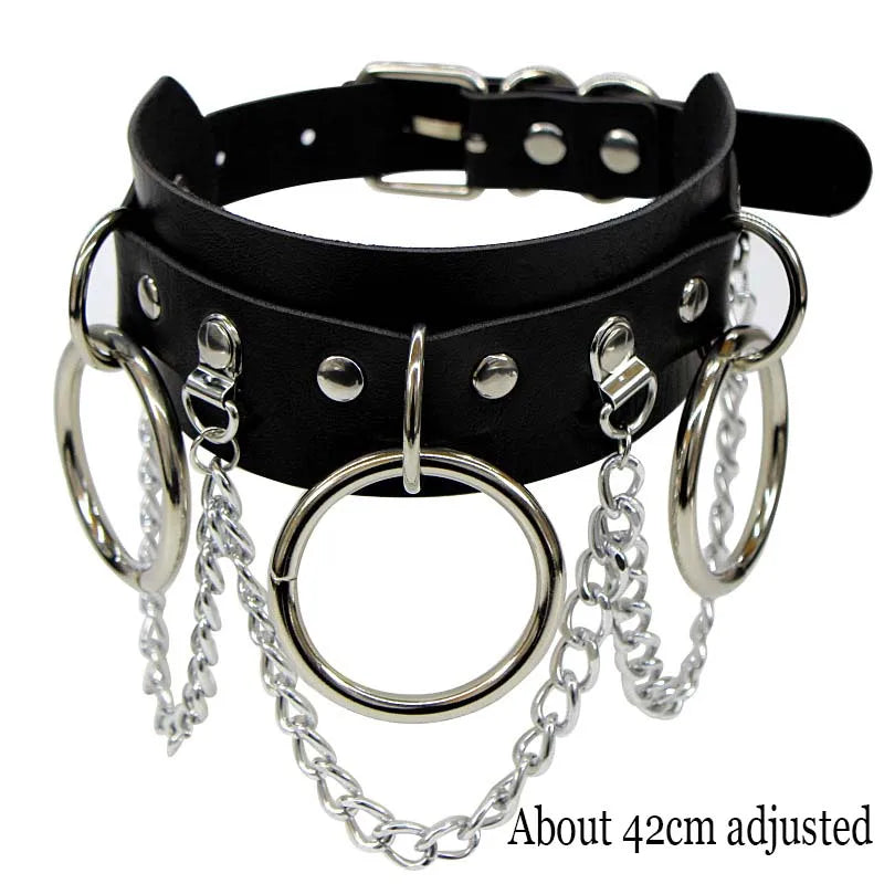 Pink Gothic Chain Necklace Leather Choker Party Punk Chokers Collar Goth Necklaces Women Black PU Kawaii Witch Rave Jewelry