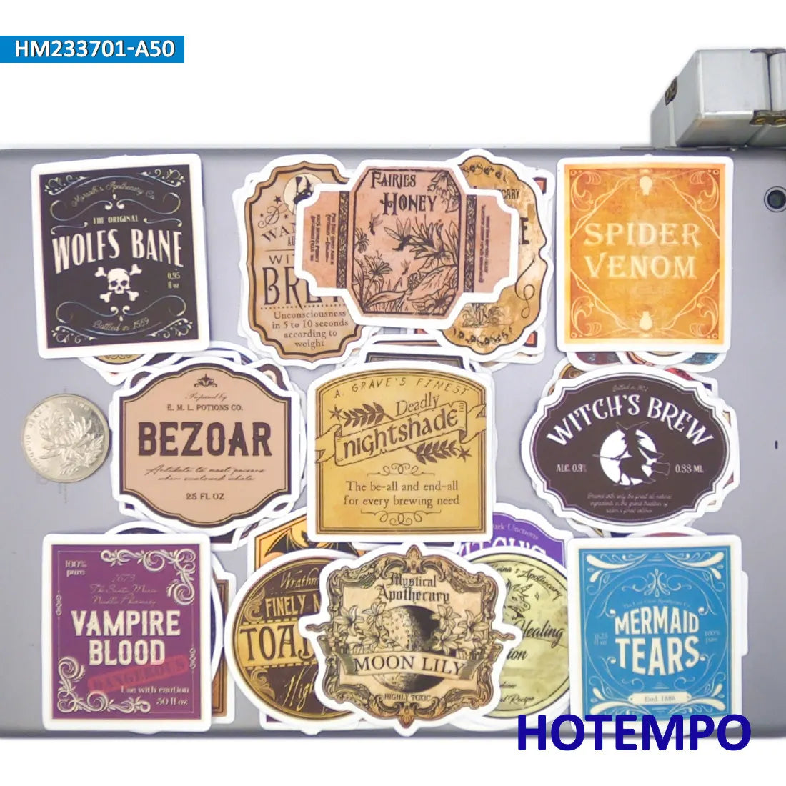 50/100PCS Magic Potion Label Stickers Funny Gothic Art Retro Witch Alchemy for Laptop Bottle Cup Luggage Bike Car Phone Sticker