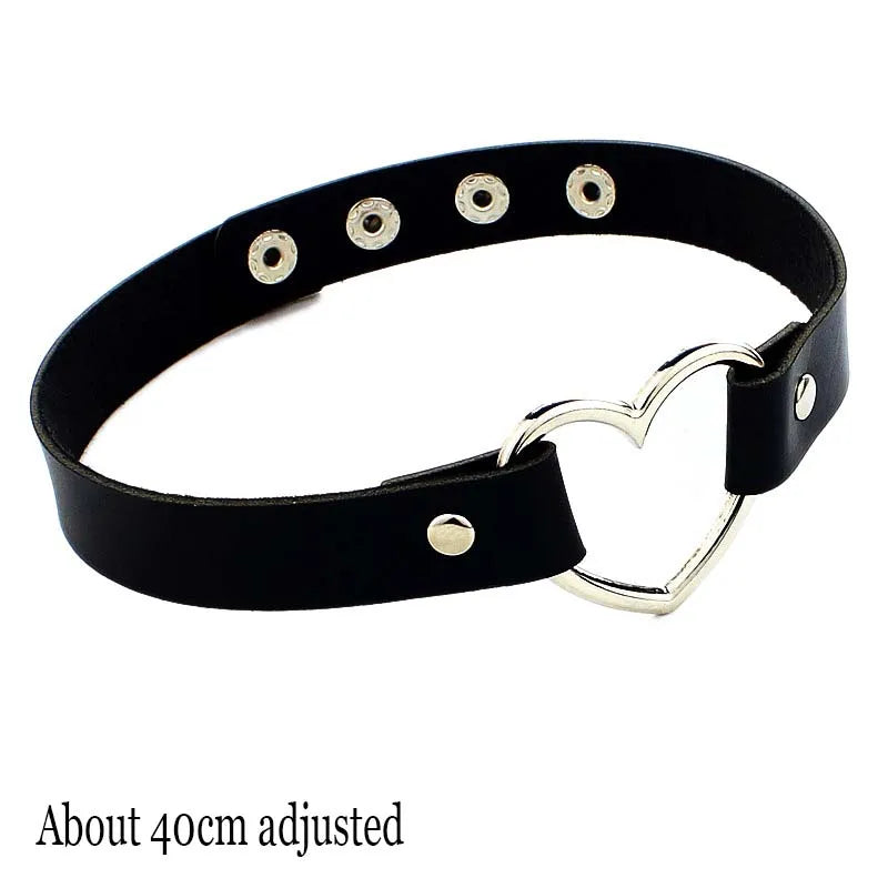 Woman Black Punk Choker Collar Necklace Sexy PU Leather Heart Lock Key Spike Chocker Gothic Cosplay Accessories Party Jewelry