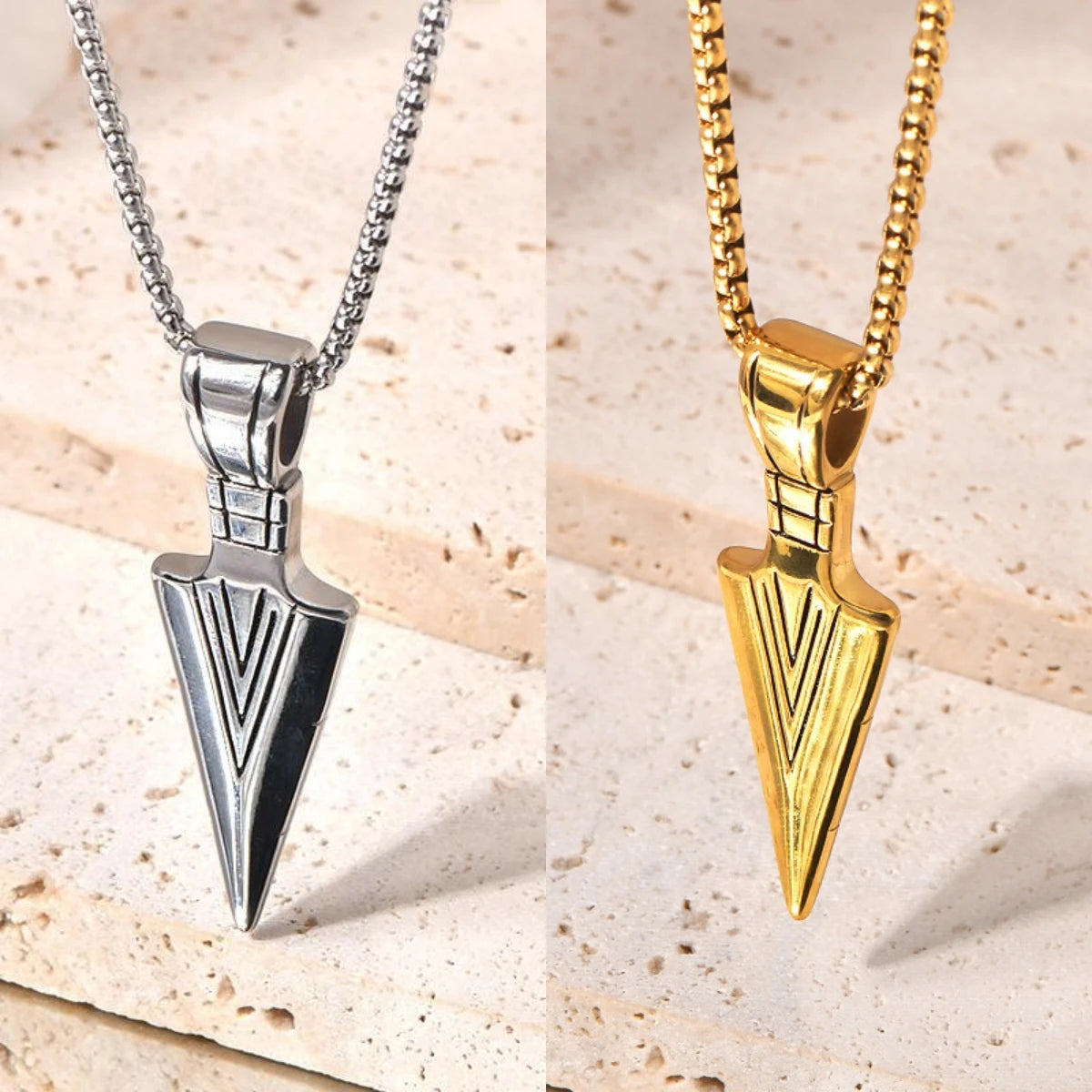 UILZ Personalized Domineering Triangle Spearhead Men's Couple Alloy Retro Hip-hop Arrow Necklace Pendant Jewelry