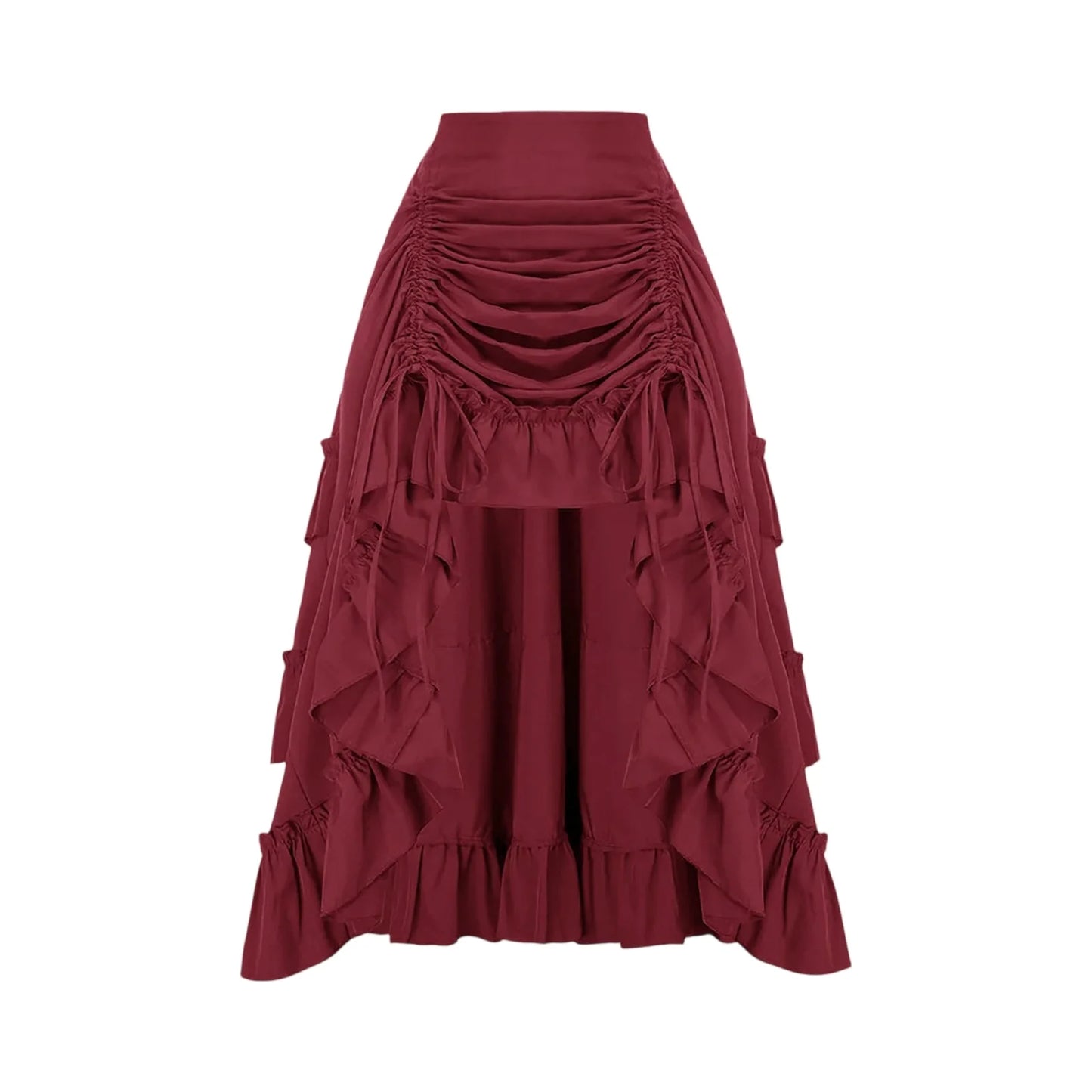 Long Bustle Skirt Pirate Costume Women Goth Outfit Victorian Steampunk Ruffle Vintage Drawstring Layer High Low Skirt Halloween