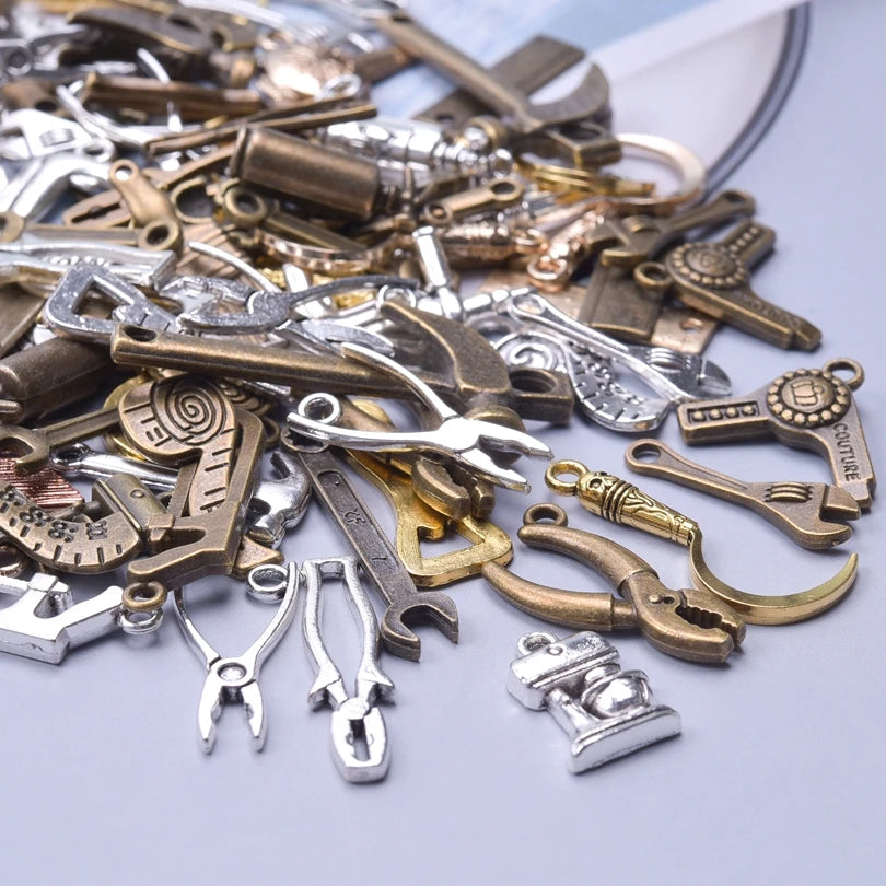 20PCS Steampunk Charm Alloy Tools Mixed Antique Bronze Spanner,Ruler,Hammer Pendants DIY Craft Jewelry Making Supplies Accessory