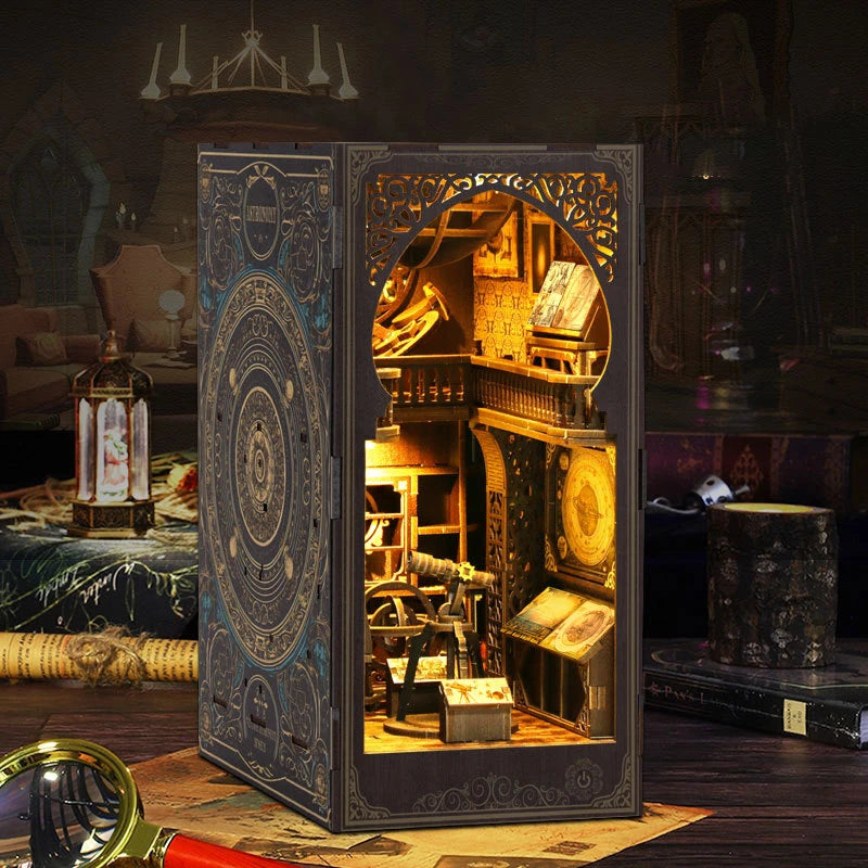 DIY Book Nook Wooden Miniature Model Kit Museum of Astronomy Bookend Assembled 3D Puzzle Bookshelf Home Decor Friends Gifts