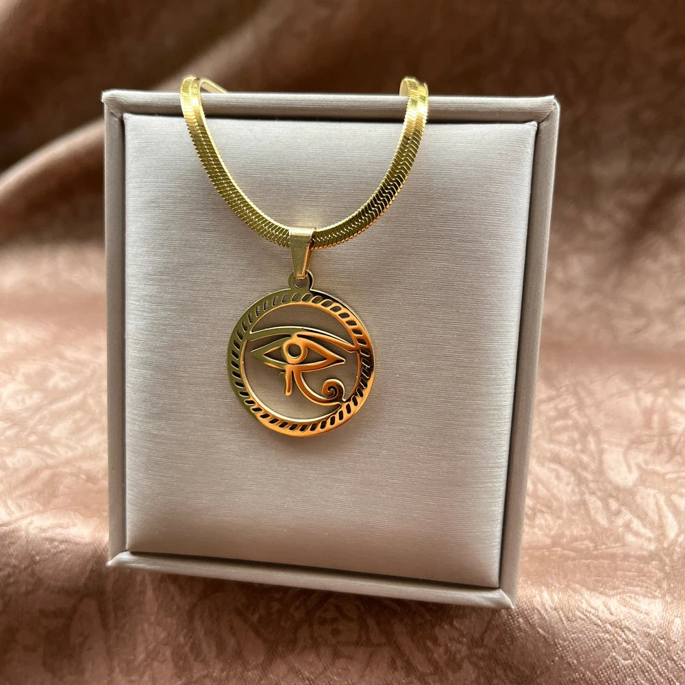 Stainless Steel Exaggerated Punk Big Round O Shaped Pendant Necklace Women Men Chunky Snake Blade Chain Grunge Steampunk Jewelry