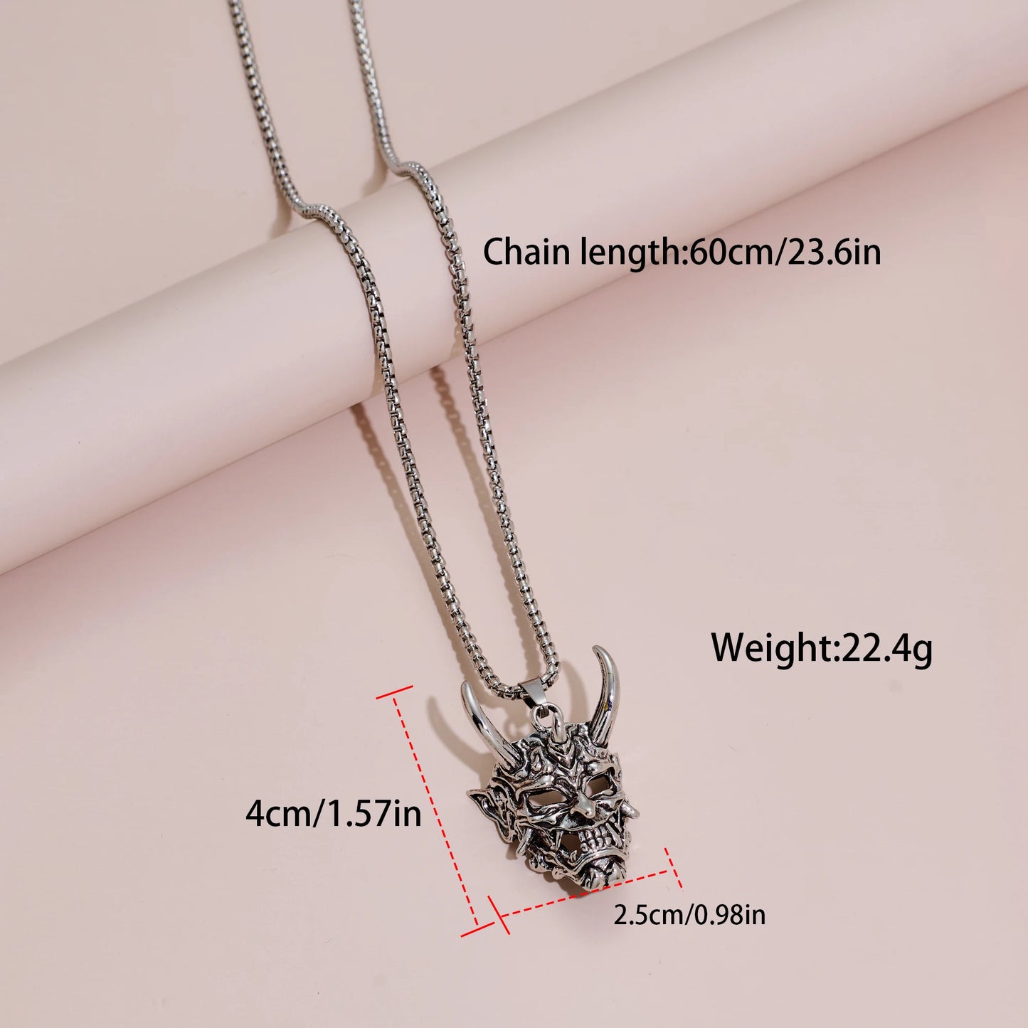Vintage Punk Demon Mask Samurai Ghost Pendant Necklace Men's and Women's Long Chain Hip Hop Rock Party Necklace Gift Accessories