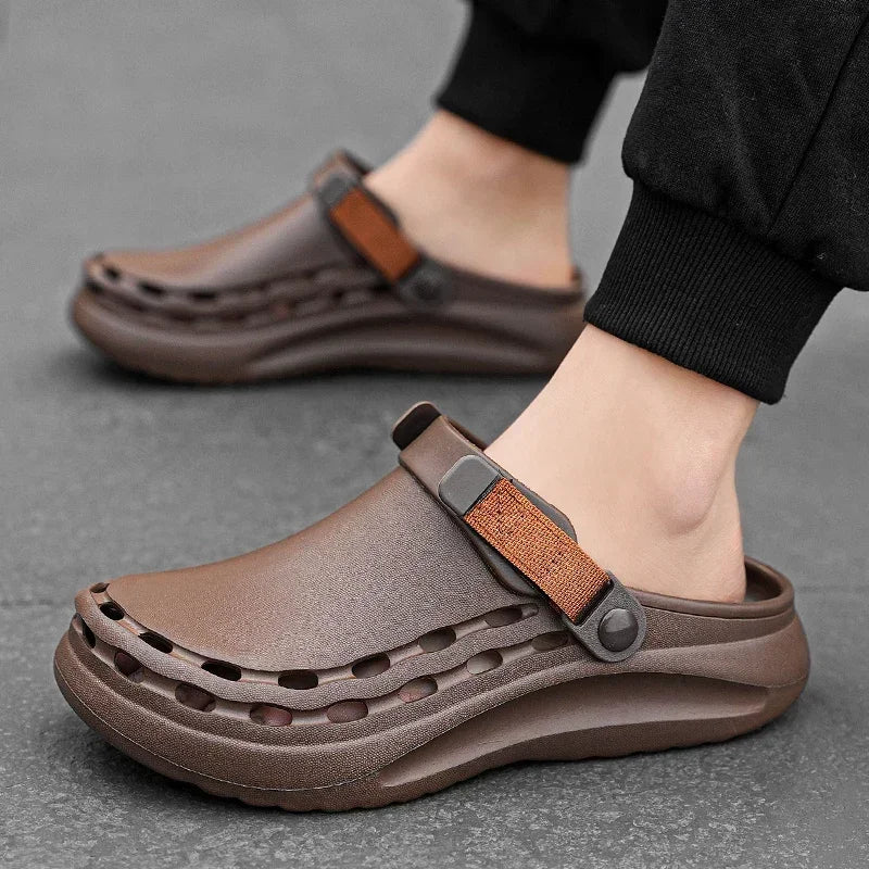 Casual, anti slip, with a soft sole and a toe cover, suitable for outdoor wear. Thick soled, sandy, and perforated shoes