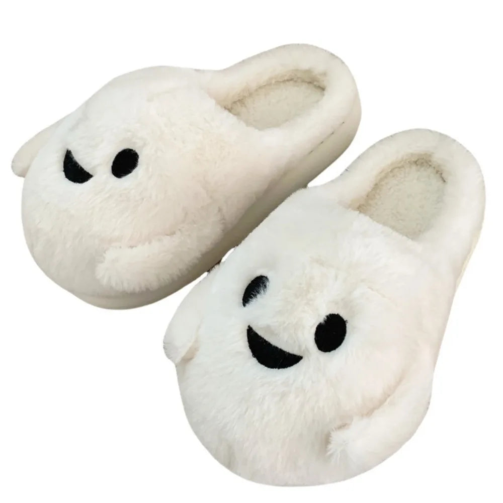 Soft Ghost Slippers Silent Warm Plush Slippers Non-Slip Thick Sole Winter Fluffy Slides Couples Halloween