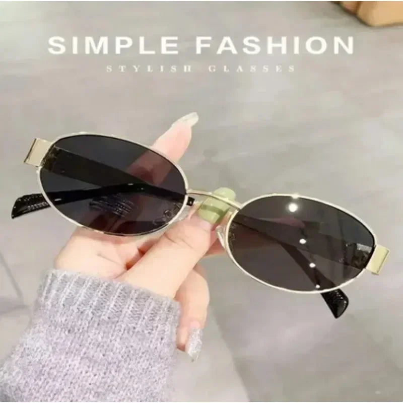 Steampunk Sunglasses Retro Women's Oval Sunglasses Fashion Women's Classic Retro Small Metal Brand Glasses UV400