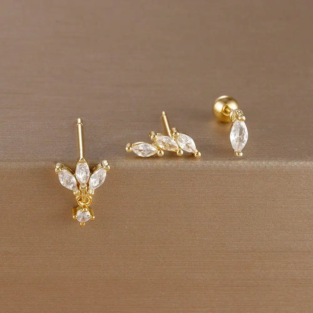 3PCS Stainless Steel Gold Color Crown Stud Earring Set For Women 14K Gold Plated Crystal Zircon Unique Horse Eye Earring Jewelry