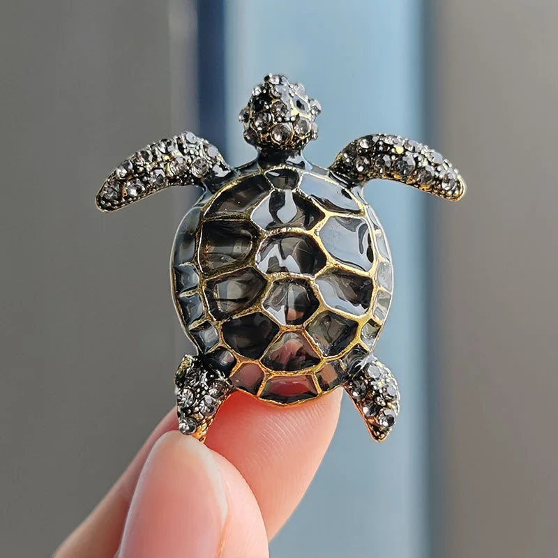 Vintage Rhinestone Cute Cartoon Turtle Animal Brooches For Women Men Clothing Accessories Brooch Pins Charms Jewelry Gifts