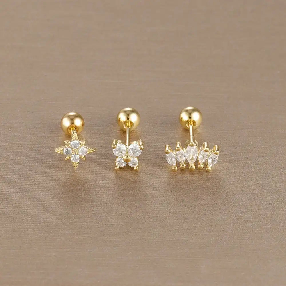 3PCS Stainless Steel Gold Color Crown Stud Earring Set For Women 14K Gold Plated Crystal Zircon Unique Horse Eye Earring Jewelry