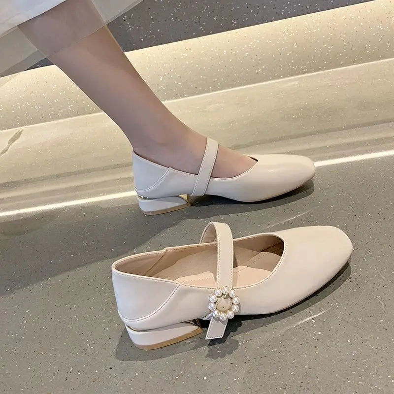 Autumn New Women Low-heeled Mary Jane Shoes Daily Solid Color Square Toe Female Office Single Shoes Bombas De Mujeres