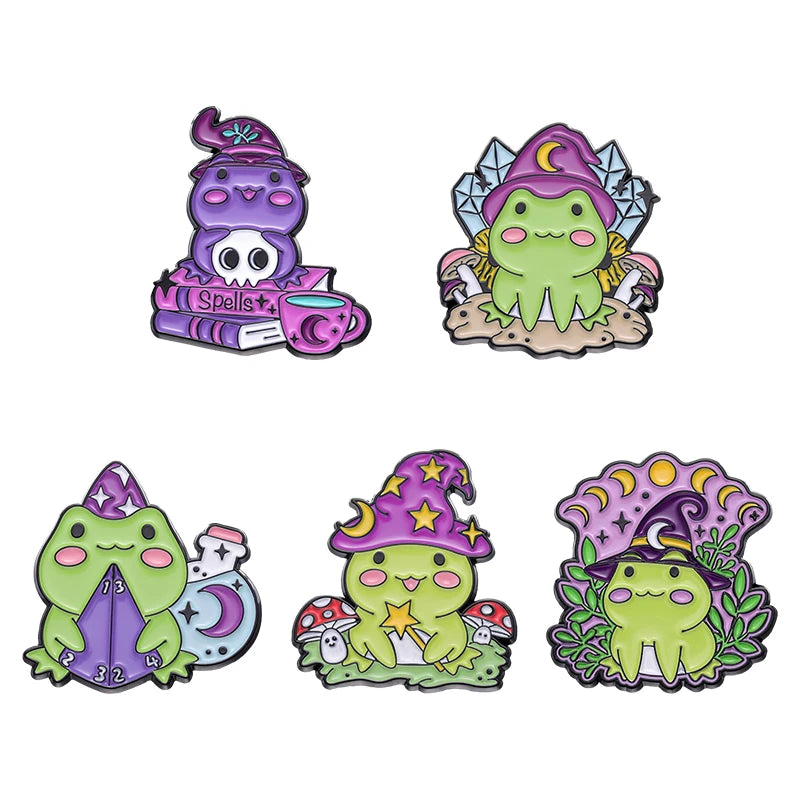 4-6Pcs/Set Punk Witch Ghost Skull Enamel Pin Cartoon Frog Black Bird Animal Medicine Bottle Brooch Clothes Lapel Badge Jewelry