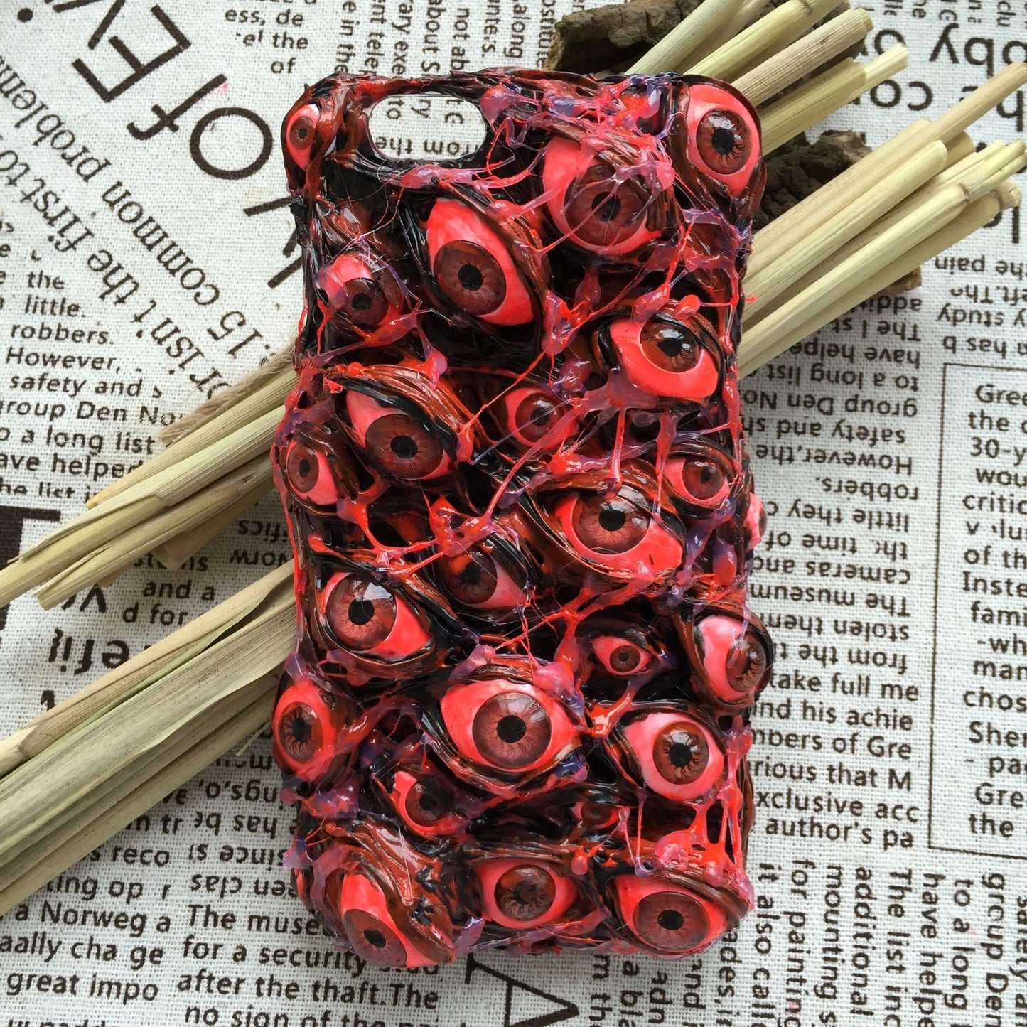 3D Gothic Horror Demon Eyes Bloody Teeth Handmade Phone Case for iPhone Xiaomi Huawei Samsung Soft TPU Silicone Shockproof