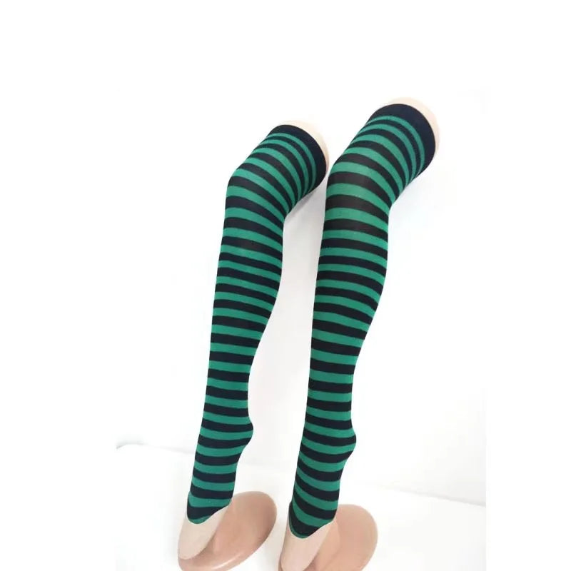 Women Socks Thigh High Overknee Striped Stockings Thin Socks Daily Wearing