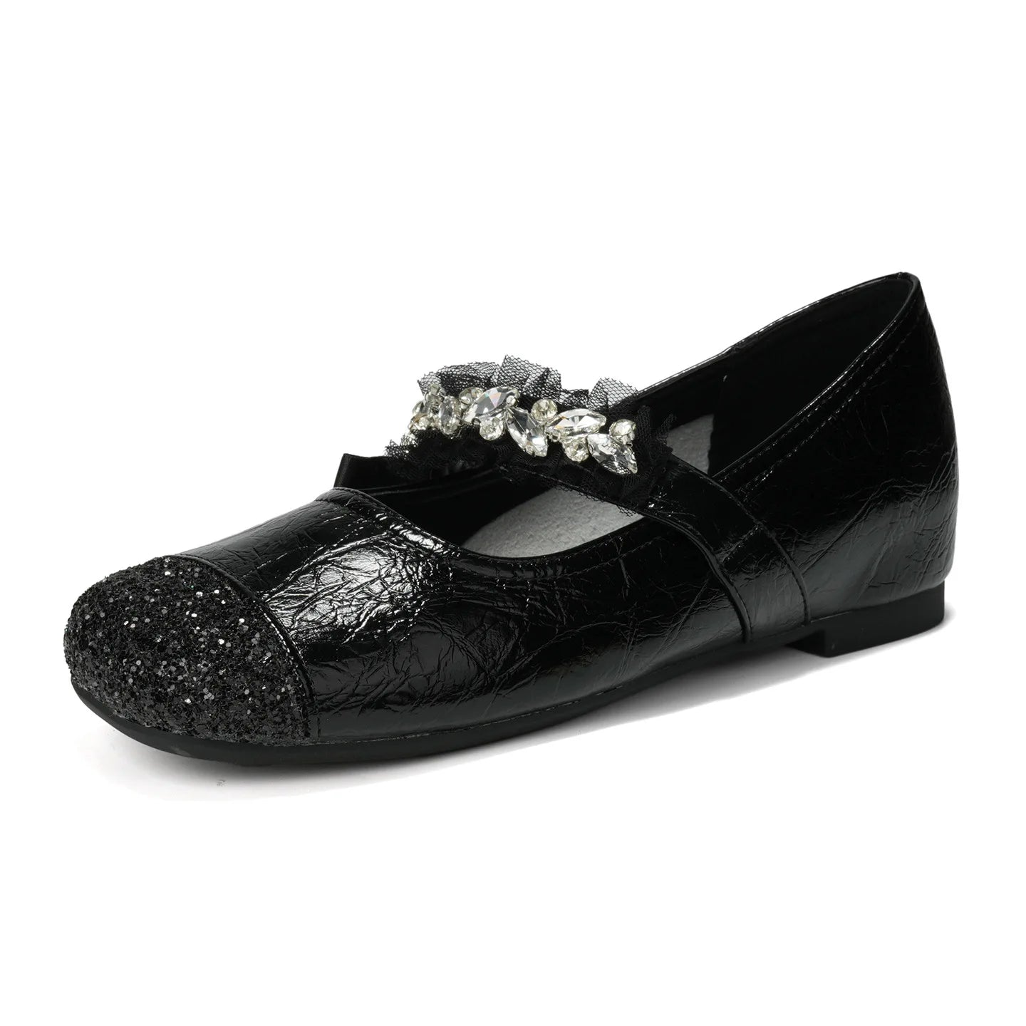 Shining Rhinestone Mary Jane Shoes Women Butterfly-Knot Fashion Shallow Comfort Casual Flats Shoes Elegant Dress Shoes Female