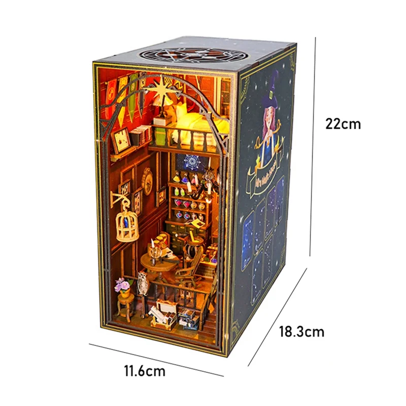 DIY Book Nook Kit Wooden House 3D Puzzle Assembly Model Construction Bookshelf Insert Decoration