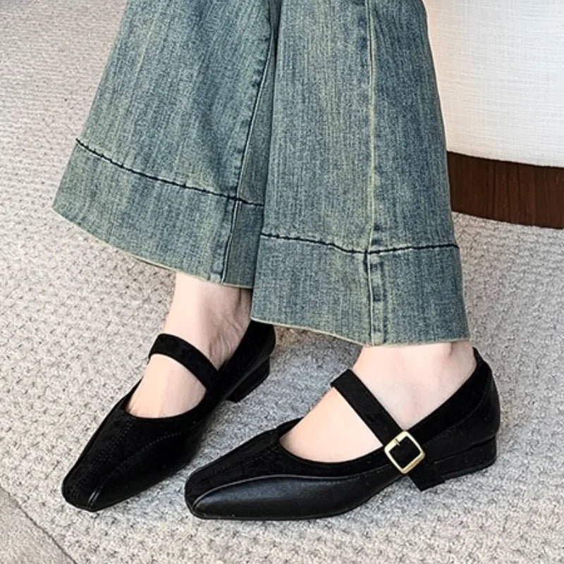 Autumn Low Heel Pumps Fashion Mary Janes Women Shoes Comfortable Shallow Square Toe High Heels Office Party Woman Shoe