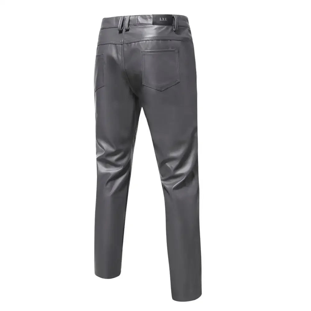 PU Leather Pants Men Steampunk Vinatge Pan Stage Trousers
