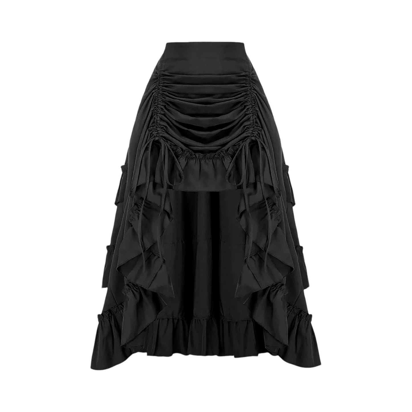 Long Bustle Skirt Pirate Costume Women Goth Outfit Victorian Steampunk Ruffle Vintage Drawstring Layer High Low Skirt Halloween